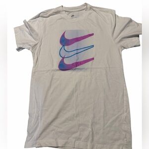 Nike White Tee with Pink and Blue Swoosh